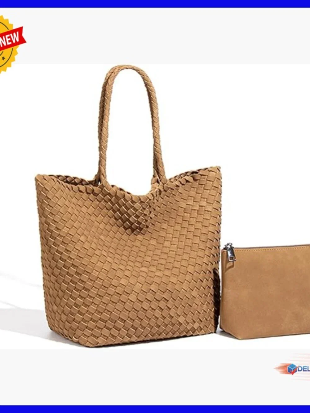 Woven Faux Suede Tote Set with Matching Pouch, Hobo Shoulder Bag